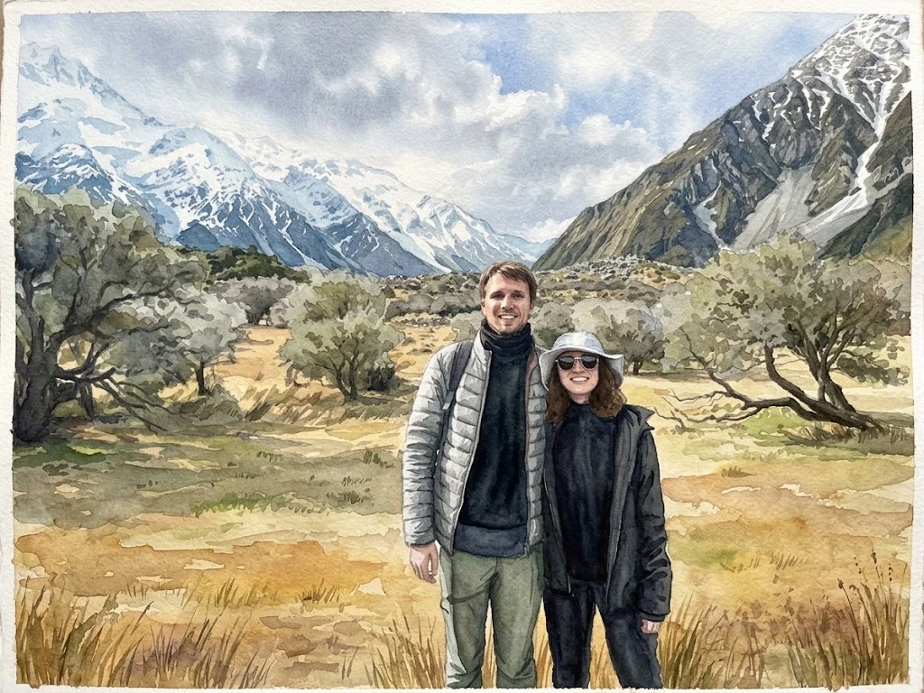 María and Victor in a mountain valley